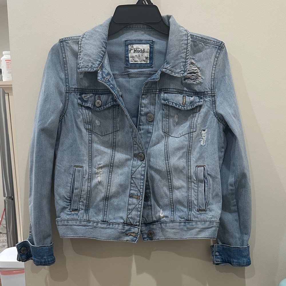 Mudd Distressed Denim Jacket - Light Blue